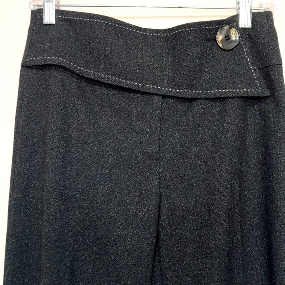 Melanie Lyne dark gray wide leg high rise pants asymmetrical band sz 4 - Picture 2 of 10